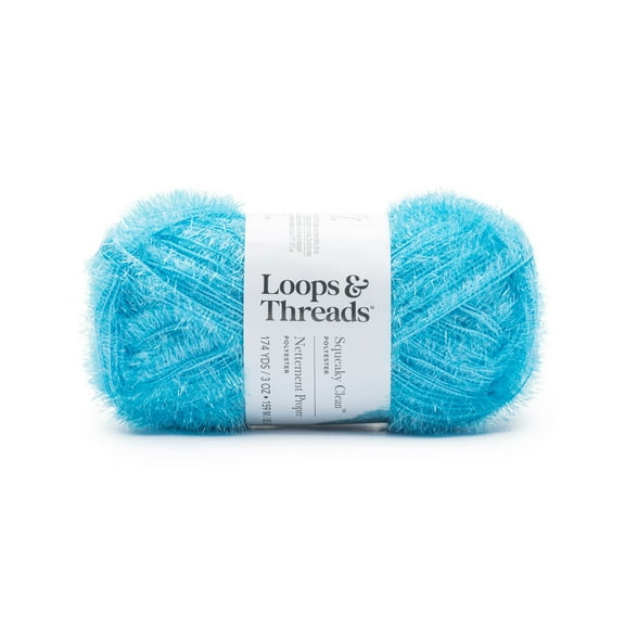 Squeaky Clean Sparkle Yarn by Loops & Threads - Yarn for Knitting - Crochet - Weaving - and Arts & Crafts - Blue - Polyester - 3 oz
