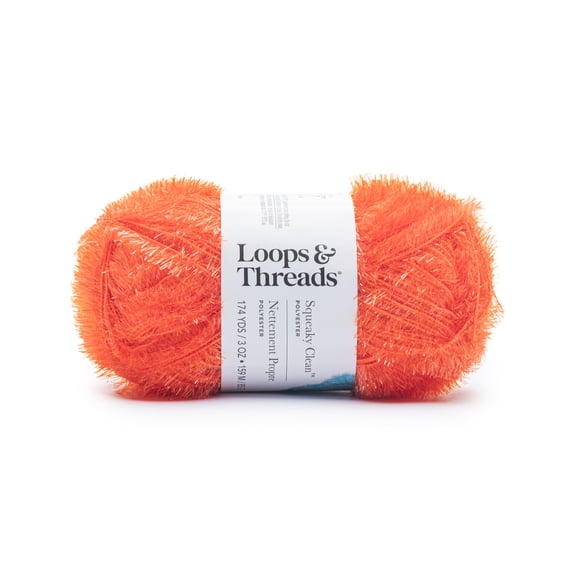 Squeaky Clean Sparkle Yarn by Loops & Threads - Yarn for Knitting - Crochet - Weaving - and Arts & Crafts - Orange - Polyester - 3 oz