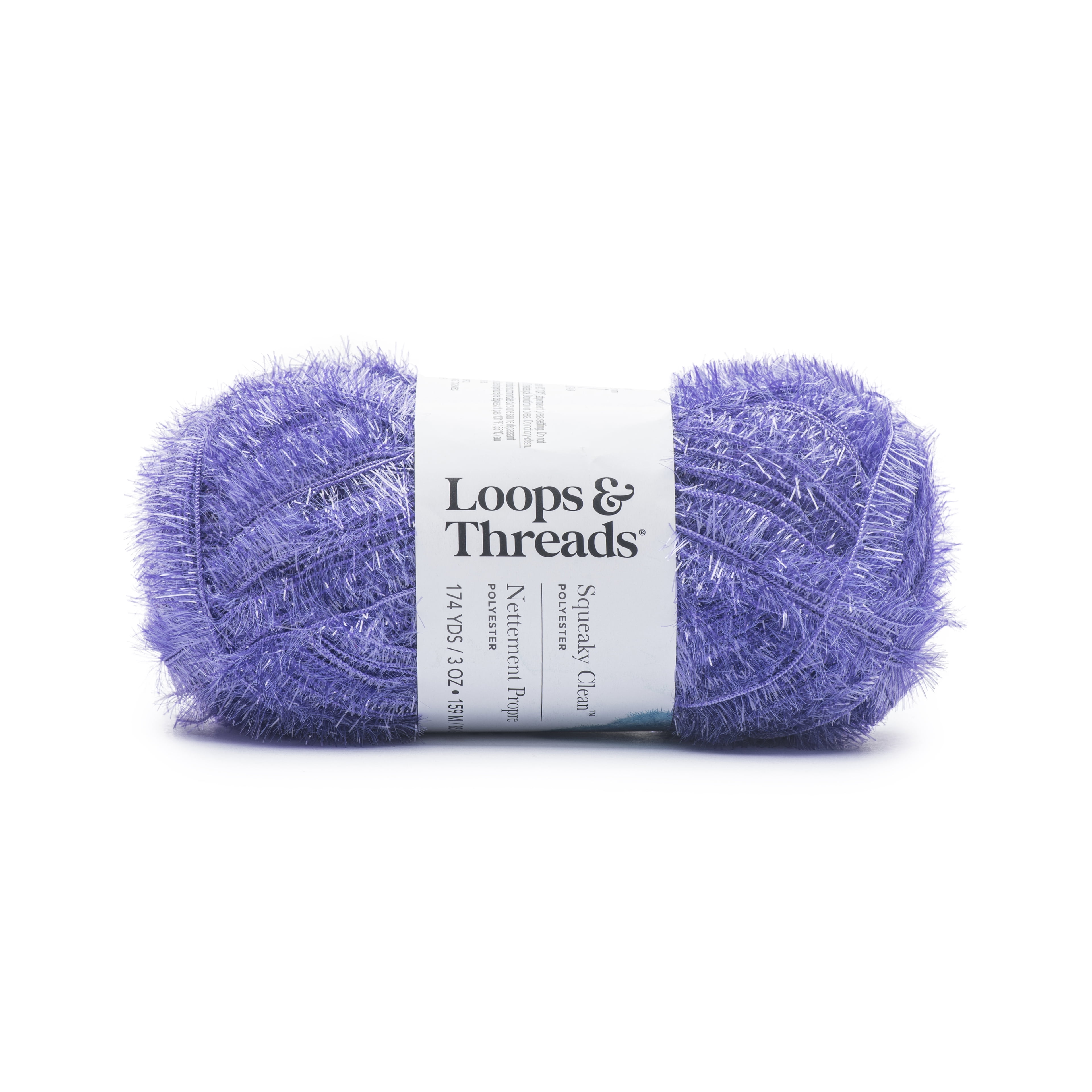 Squeaky Clean Sparkle Yarn by Loops & Threads - Yarn for Knitting - Crochet - Weaving - and Arts & Crafts - Purple - Polyester - 3 oz