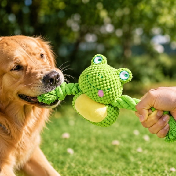 Squeaky Cotton Rope Dog Toys, Interactive Tug of War Chew Toy for Training, Durable Nylon Squeaker Pet Supplies for Small Medium Large Dogs, Indoor Outdoor Exercise Play
