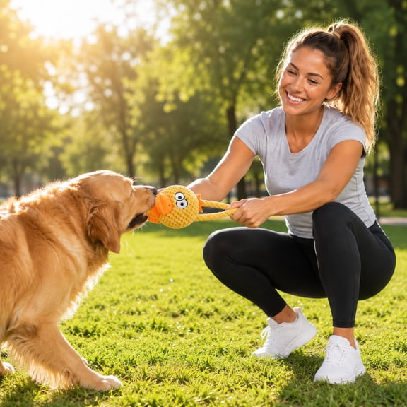 Squeaky Cotton Rope Dog Toys, Interactive Tug of War Chew Toy for Training, Durable Nylon Squeaker Pet Supplies for Small Medium Large Dogs, Indoor Outdoor Exercise Play
