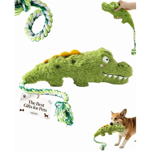 Squeaky Crocodile Chew Accessory, Knotted Plush Alligator with Rope Tail, Durable Interactive Pet Supply for Small Medium Dogs, Teeth Cleaning Gear for Indoor Play(k)