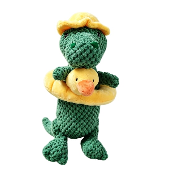 Squeaky Dinosaur Dog Toy - Multifunctional 2 in 1 Funny Plush Stuffed Animal & Interactive Frisbee Chew Toy for Puppies Small Big Breed Dogs