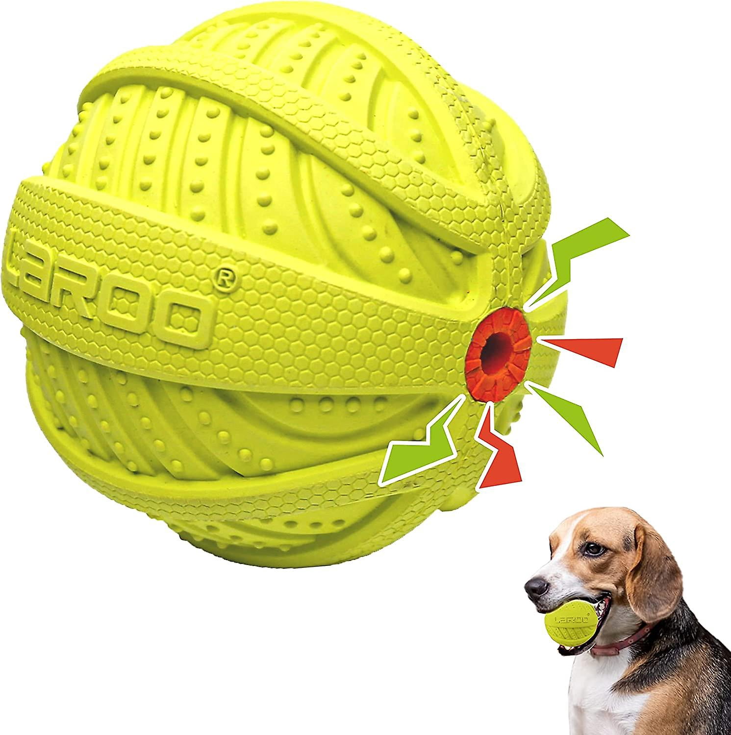 Squeaky Dog Ball, Indestructible Dog Toy, Natural Rubber Dog Ball, Floating On Water Dog Toy For Small, Medium And Large Dogs (9cm, Green)