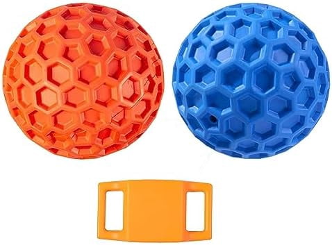Squeaky Dog Balls, 2 Pack Indestructible Dog Toys for Aggressive Chewers Large/Medium Breed, Natural Rubber Interactive Chew Toys for Teeth Clean, Relieves Anxiety（Blue + Orange）
