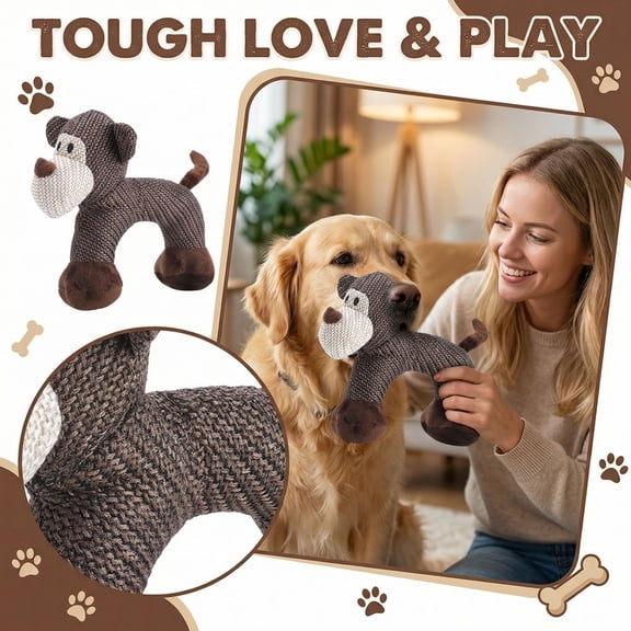 Squeaky Dog Chew Toy, Durable Linen Fabric Monkey Plush, Tough Stuffed Animal for Puppies & Medium Dogs, Interactive Boredom Relief (11.4 Inch)