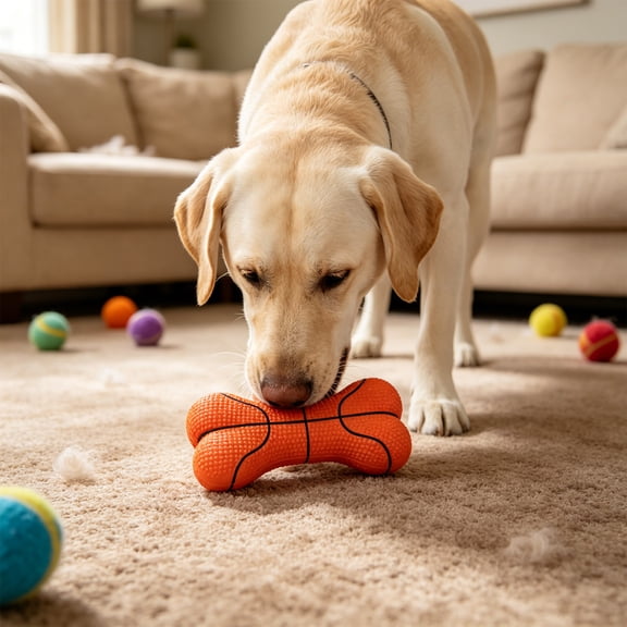 Squeaky Dog Chew Toy for Teething and Training, Durable Latex Bone with Textured Surface and Built-in Squeaker, Interactive Dental Cleaning Toy for Puppies
