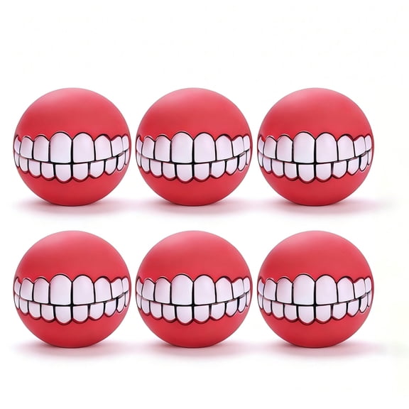 Squeaky Dog Smile Ball with Teeth Cleaning Rubber, 3-Inch Interactive Toy for All Dogs