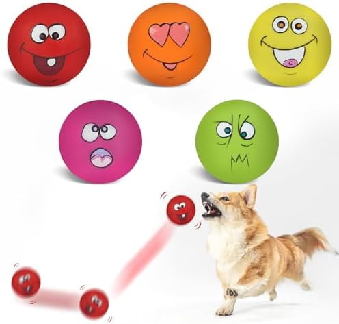 Squeaky Dog Toy Chewing Dog Toys Durable Teething Latex Rubber Soft Interactive Fetch Play Dog Balls with Funny Face for Puppy Small Medium Pet Dog (5PCS)