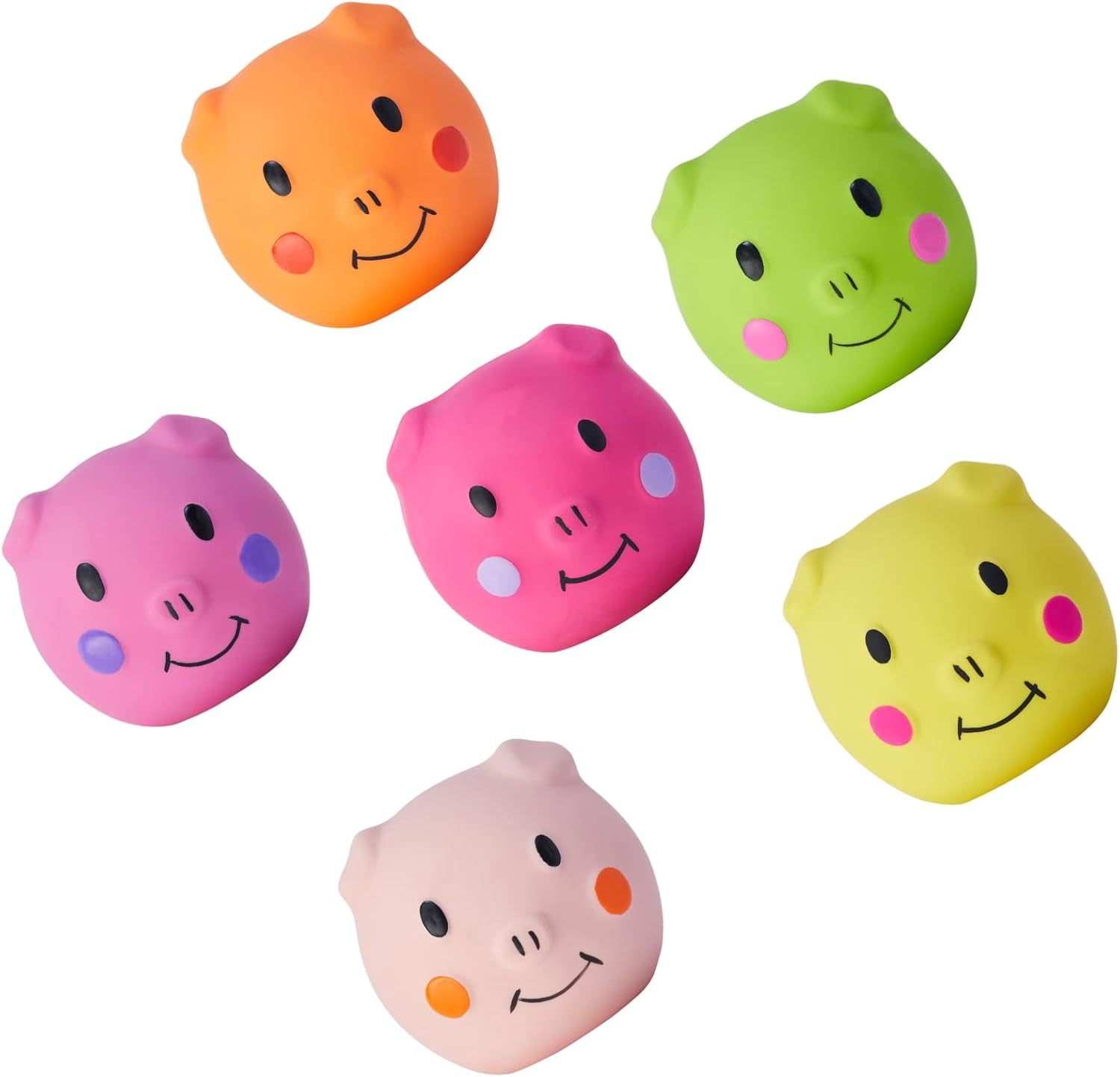 Squeaky Dog Toy Dog Squeaky Toys Chewing Durable Teething Latex Rubber Soft Interactive Fetch Play Dog Balls with Funny Piggy Face for Puppy Small Medium Pet Dog (6PCS)
