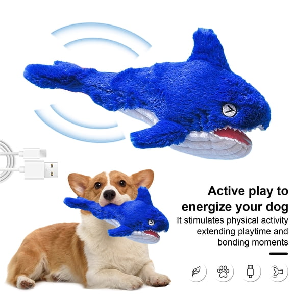 Squeaky Dog Toy Interactive Moving Pet Toy Rechargeable Plush Shark Toy Wiggly Fish Pet Toy for Small Medium Large Dogs