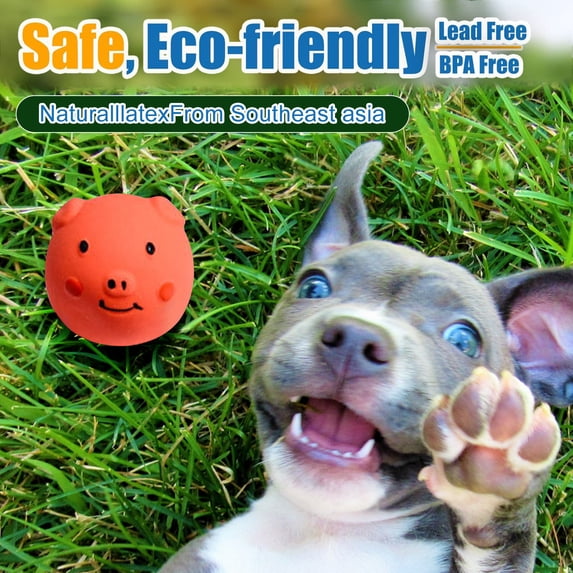 Squeaky Dog Toy, Latex Dog Toys for Puppy and Small Dogs, Piggy Face Squeaky Dog Balls Rubber Soft Chewing Durable Fetch Play for Pug Pet Dog (Orange, 1 PC)