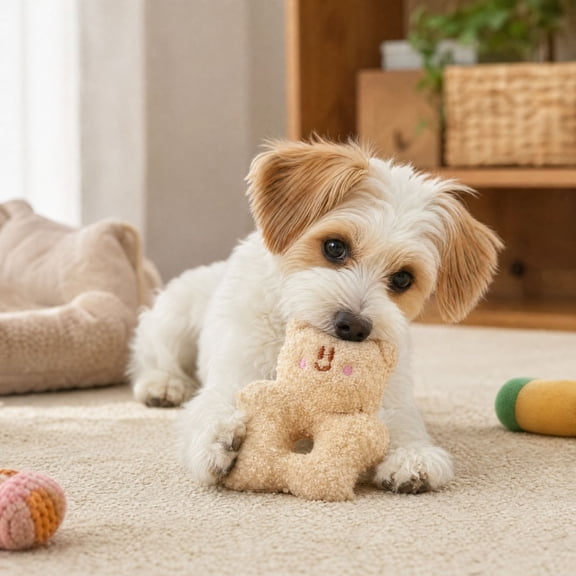 Squeaky Dog Toy, Plush Pet Toy, Bear Shaped Sound Toy with Soft Textured Fabric for Indoor Play Areas Pet, Soft Fabric Cotton Filling and an with Encourages Chasing Carrying