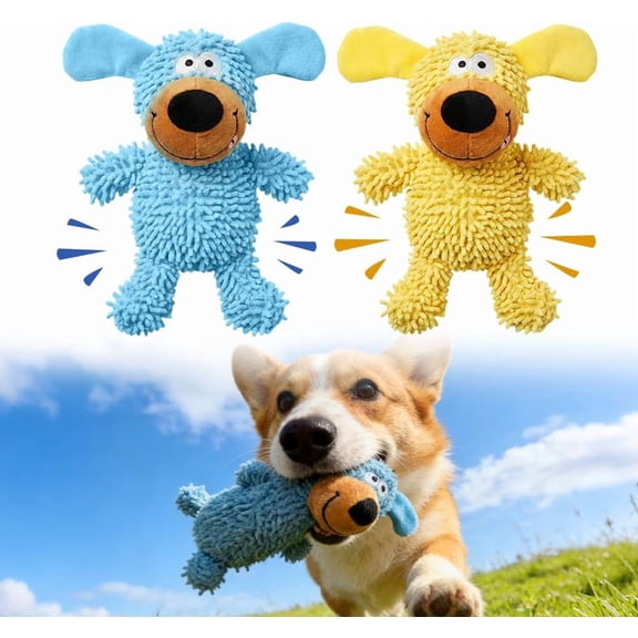 Squeaky Dog Toy Plush with Squeaker All Sizes (Blue + Yellow)