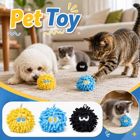 Squeaky Dog Toy for Teeth Cleaning, Interactive Mop Ball Toy for Boredom, Soft Plush Pet Chew Toy with Built-in Squeaker, Self-Entertainment Playing Ball for Small Medium Dogs and Cats, 4 Inches