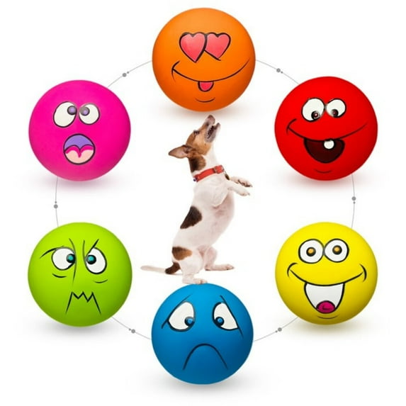 Squeaky Dog Toy for Small Dogs - Rubber Latex Squeaky Dog Ball,Smile Face Dog Squeaky Toys Flat 6pcs