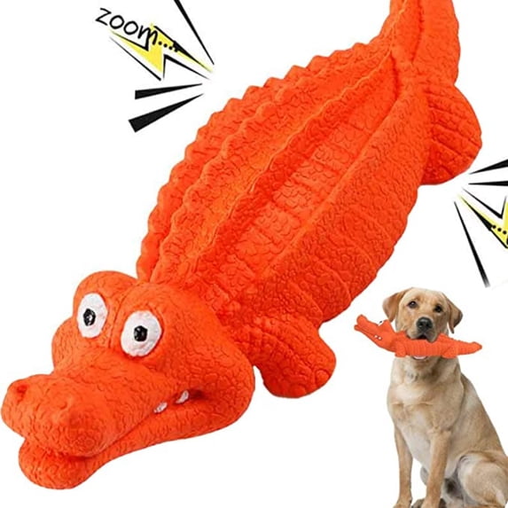 Squeaky Dog Toys Crocodile Chew Toys Interactive Durable Rubber Indestructible Teething Toys Gift for Dogs (Red)
