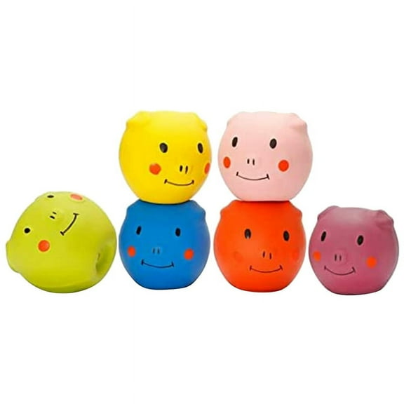 Squeaky Dog Toys -Cute Funny Pigge Latex Balls for Small Puppy and Medium Pets Dogs (6 Pack)