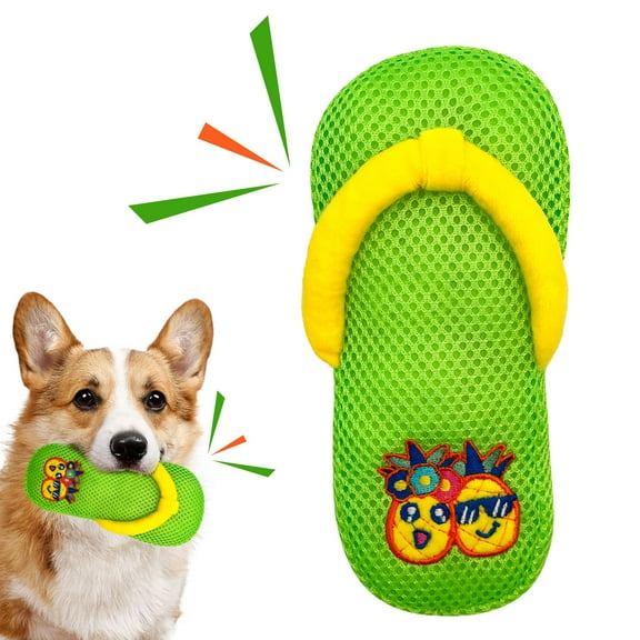 Squeaky Dog Toys, Floating Dog Toys with Mesh for Cleaning Teeth, Green Slippers Dog Gifts for Small and Medium Dogs