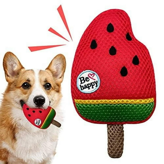 Squeaky Dog Toys, Floating Dog Toys with Mesh for Cleaning Teeth, Watermelon Ice Cream Dog Gifts for Small and Medium Dogs