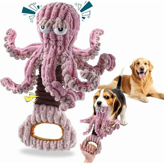 Squeaky Dog Toys, Octopus Dog Toy for Aggressive Chewers, Interactive Tug of War Puppy Toy to Keep Them Busy(Purple)