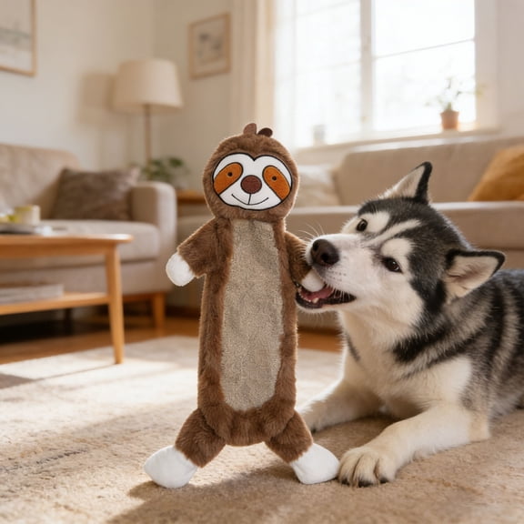 Squeaky Dog Toys for Small & Medium Breeds, Soft No Stuffing Interactive Puppy Teething Chewing Toy with Crinkle Paper, Best Birthday, Easter Gift, Flat Monkey