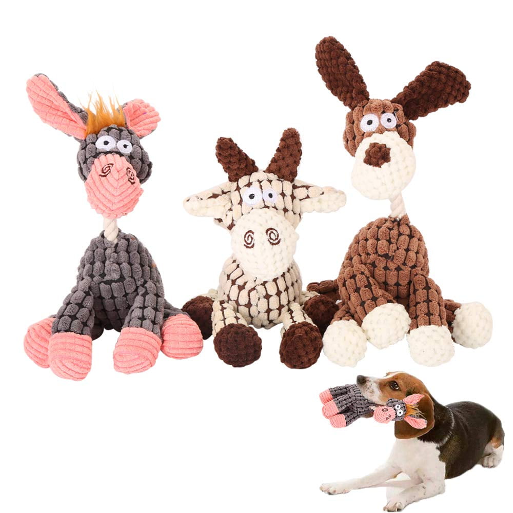 Squeaky Dog Toys Small Dog Toys, 3 Pack Puppy Toys Stuffed Animal Dog Toys, Puppy Chew Toys with Squeaker, Donkey Stuffed Dog Toys for Puppies, Plush Dog Toy Pack, Dog Toys for Medium Dogs