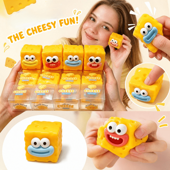 Squeaky Face Toy with Building Block Filling, Funny Novelty Cheese Squishy, Random Style, 1 Piece