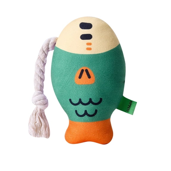 Squeaky Fish Dog Toy with Rope Tail for Teething Chewing Play Interactive Durable Cotton Material for Aggressive Chewers Green