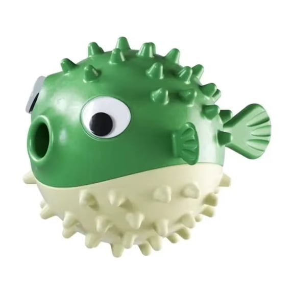 Squeaky Fish Dog Toy with Treat Dispenser Ball, Long-Lasting Plastic Interactive Puzzle Toy for Large and Small Dogs, Green