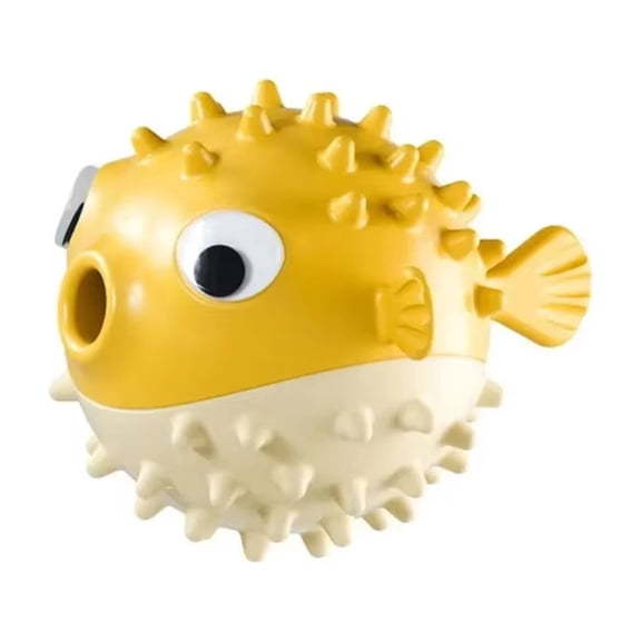 Squeaky Fish Dog Toy with Treat Dispenser Ball, Long-Lasting Plastic Interactive Puzzle Toy for Large and Small Dogs, Yellow