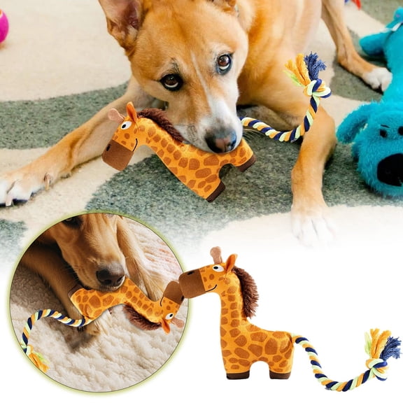 Squeaky Giraffe Dog Chew Toy Soft Fabric Interactive Play Teething Toy for Small Medium Large Dogs