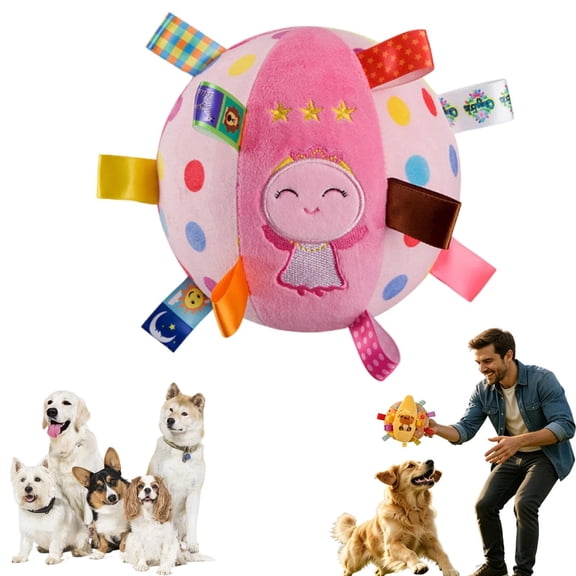 Squeaky Hanging Dog Toy 6 Inch Soft Stuffed Ball with Bell for Training and Play