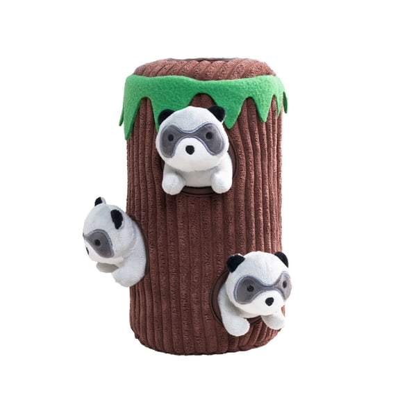 Squeaky Interaction Pet Toy Tree Hole Plush Dog Chewable Teething Panda Hide and Seek Toy For Breeds Indoor Activity