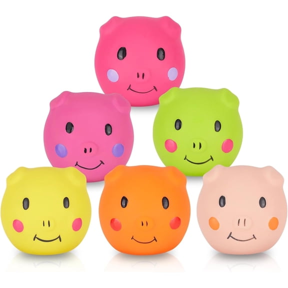 Squeaky , Latex Toys for Puppy and Small Dogs, Piggy Squeaky Balls Rubber Soft Chewing Durable Fetch Play for Pug (6 PCS)...
