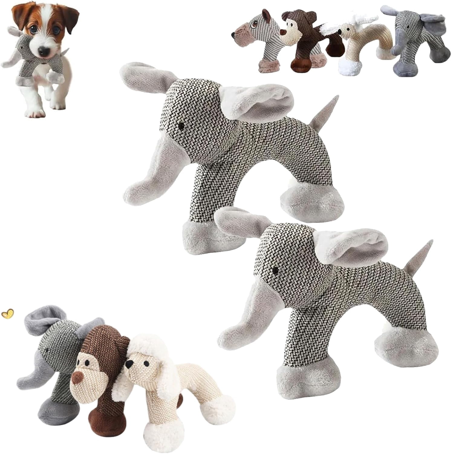 Squeaky Linen Dog Toy (2-Pack, Elephant) - Durable Indestructible Chew Toy for Small & Medium Dogs, Linen Fabric Animal with Squeaker for Interactive Play-dh