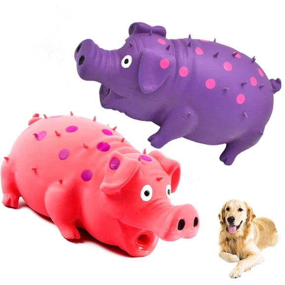 TEAMD Squeaky Pig Dog Toys, 2 Pack Durable Rubber Pig Squeaker Dog Puppy Chew Toys, Latex Interactive Squeak Funny Cute Dog Toy Set,Red + Purple