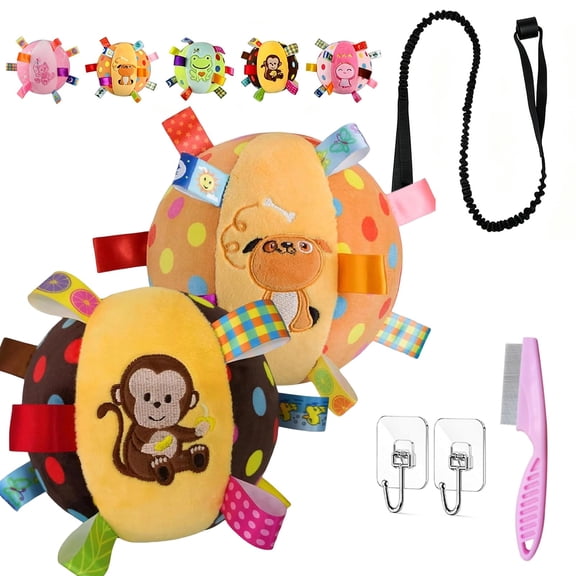 Squeaky Play Ball with Elastic Rope with Elastic Ropes Soft, 6-Inch Soft Stuffed Ball with Cotton Material and Bell Built-In, Squeaky Hanging Dog Toy, Durable Pet Toy