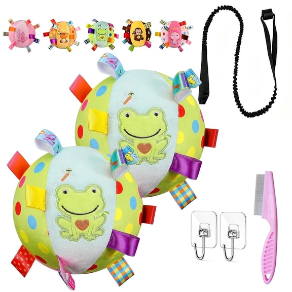 Squeaky Play Ball with Elastic Rope with Elastic Ropes Soft, 6-Inch Soft Stuffed Ball with Cotton Material and Bell Built-In, Squeaky Hanging Dog Toy, Durable Pet Toy