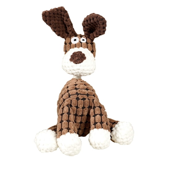 Squeaky Plush Dog Toy, Durable Chew Rope Ball Toy for Bulldog, Interactive Soft Plush Pet Toy, Teeth Cleaning Play Toy for Small Medium Dogs Brown