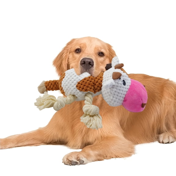 Squeaky Plush Dog Toy, Durable Cotton Flannel Chew Toy With Interactive Squeaker, Cute Cow Design Pet Puppy Teething Toy For Small Medium Dogs, Source Factory Direct Supply