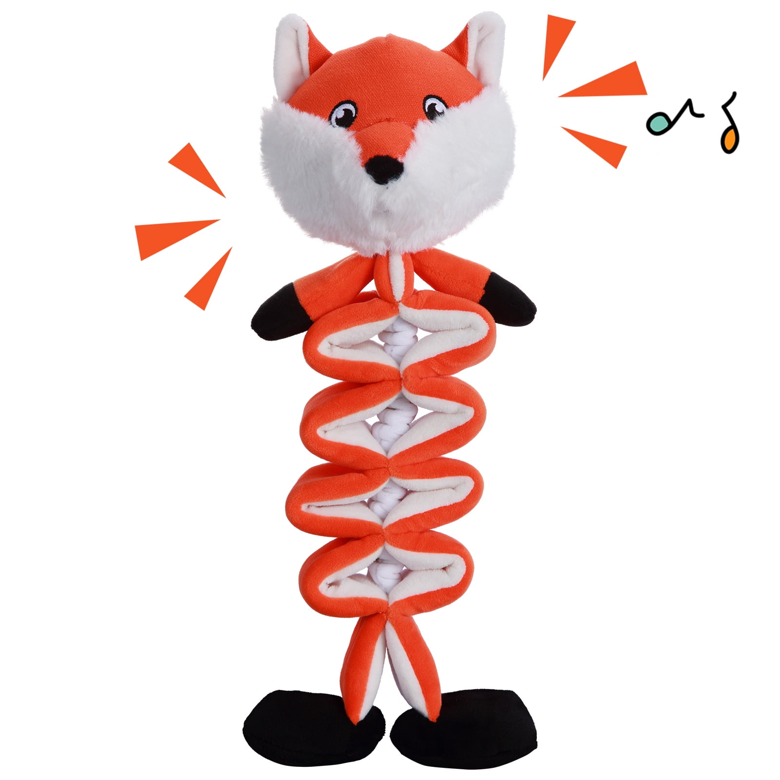Squeaky Plush Dog Toy Interactive Dog Chew Toys Squeaky Dog Toys in Orange Fox Shape for Small and Medium Dogs