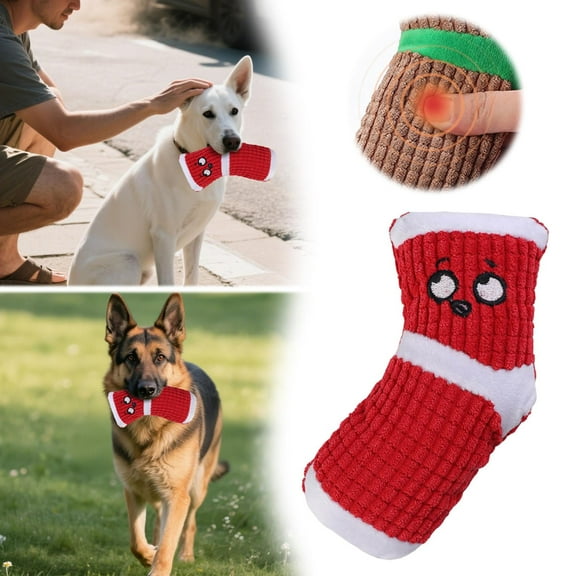 Squeaky Plush Dog Toy-Quiet Socks For Puppies To Chew  Funny Stuffed Socks for Dogs-Cute Pet Chew Toy Birthday Gift Plush Durable Tough Interactive Chew Toys for Dogs Dental Health(Red)