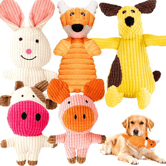 Squeaky Plush Dog Toy - Soft & Durable Chew Toy for Puppies & Small/Medium Dogs, 5 Pack