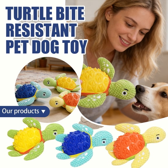 Squeaky Plush Dog Toy TPR Chew Toys for Puppy Teething Small Medium Large Dogs Interactive Pet Play Reduce Boredom Cute Turtle Shape (1pc)