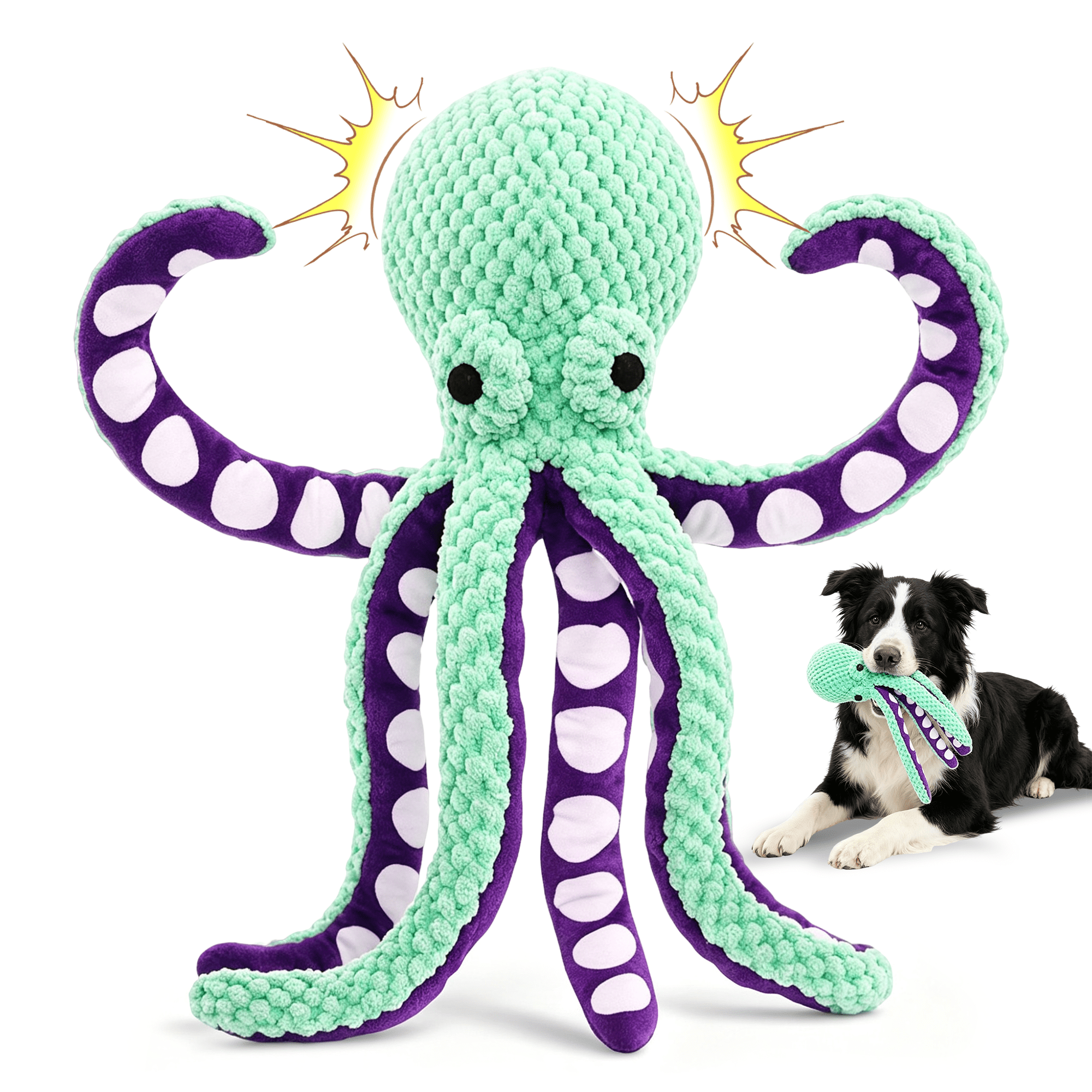 GARITIN Octopus Squeaky Plush Dog Toy, Interactive Soft Chew Toy for Puppies, Small & Medium Dogs