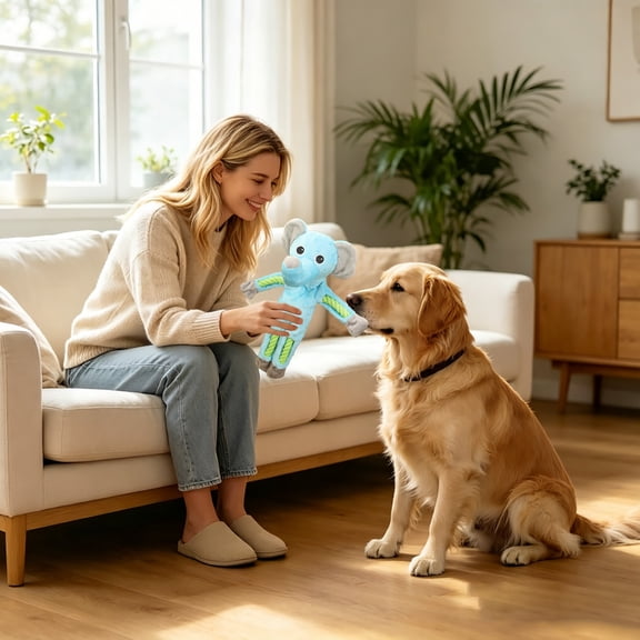 Squeaky Plush Dog Toy with Rope Limbs 15" - Cute Stuffed Animal for Small Medium Large Breeds - Interactive Chew Toy for Cuddling & Playing(Elephant)