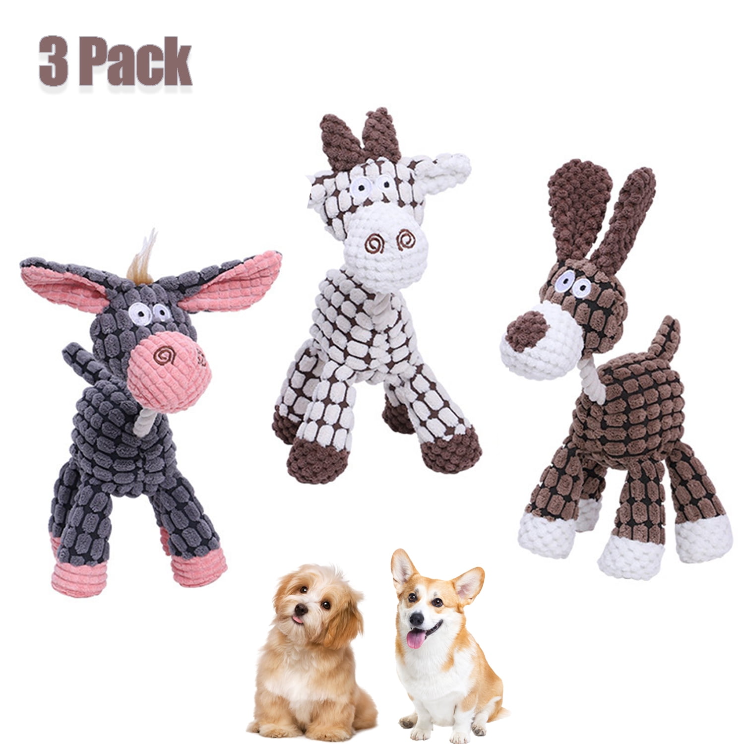 Squeaky Plush Dog Toys Pack for Puppy, 3 Pack Durable Stuffed Animal