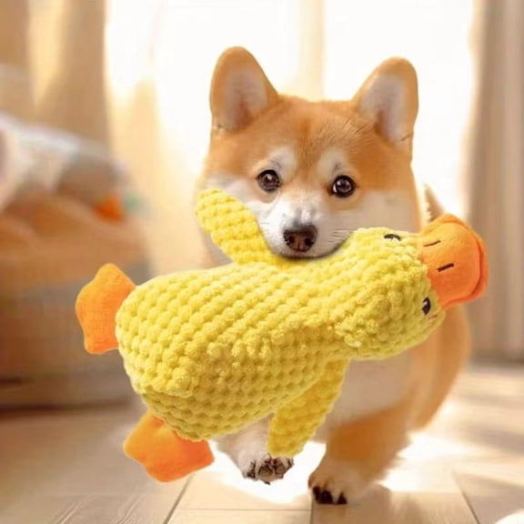 Squeaky Plush Duck Pet Toy Interactive Stuffed Animal for Puppies and Small Dogs Teething Relief Boredom Buster Durable Chewable Playmate, Yellow 10 Inch