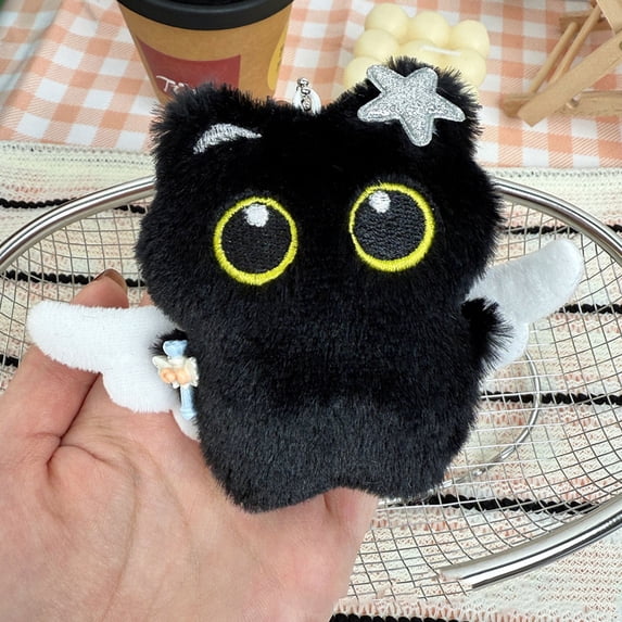 Squeaky Plush Keychain Toy with Big Eyes and White Pendant, Cute Animal Doll for Bag Charm, Sensory Stress Relief Fidget, Soft Hanging Ornament for Backpack, Gift Giving and Party Favors